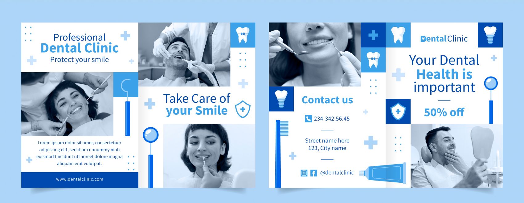 蓝色牙科美容海报素材下载，提升皮肤美容宣传效果